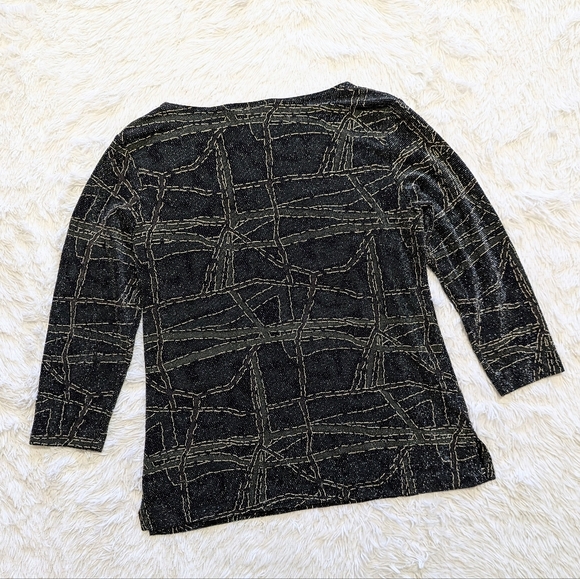90s Chico's Sparkly Silver Vintage Olive & Black Abstract Top Size 1/Medium - Picture 6 of 10